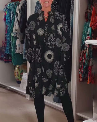 Geometric print lapel casual dress