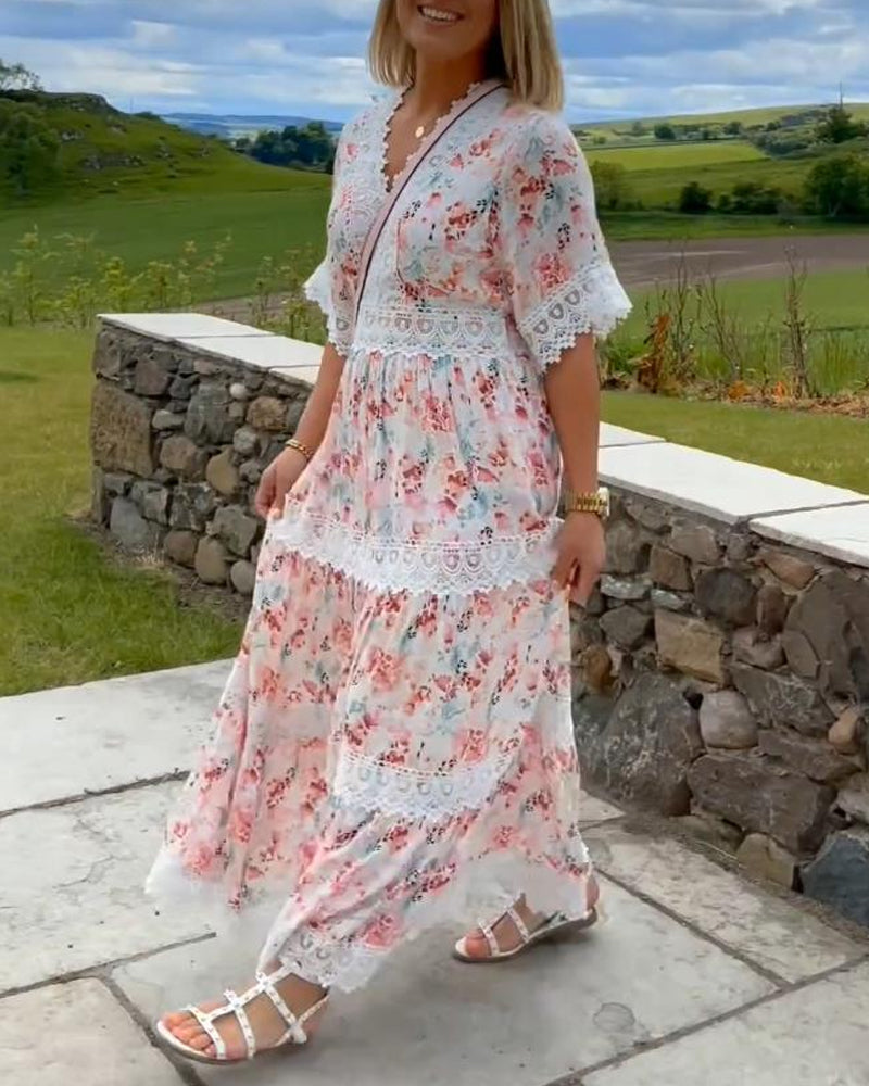 Floral Print Lace Elegant Long Dress – Iktops