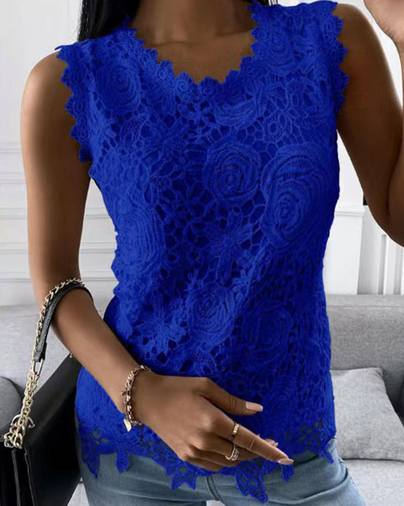 Elegant solid lace tank top – iktops