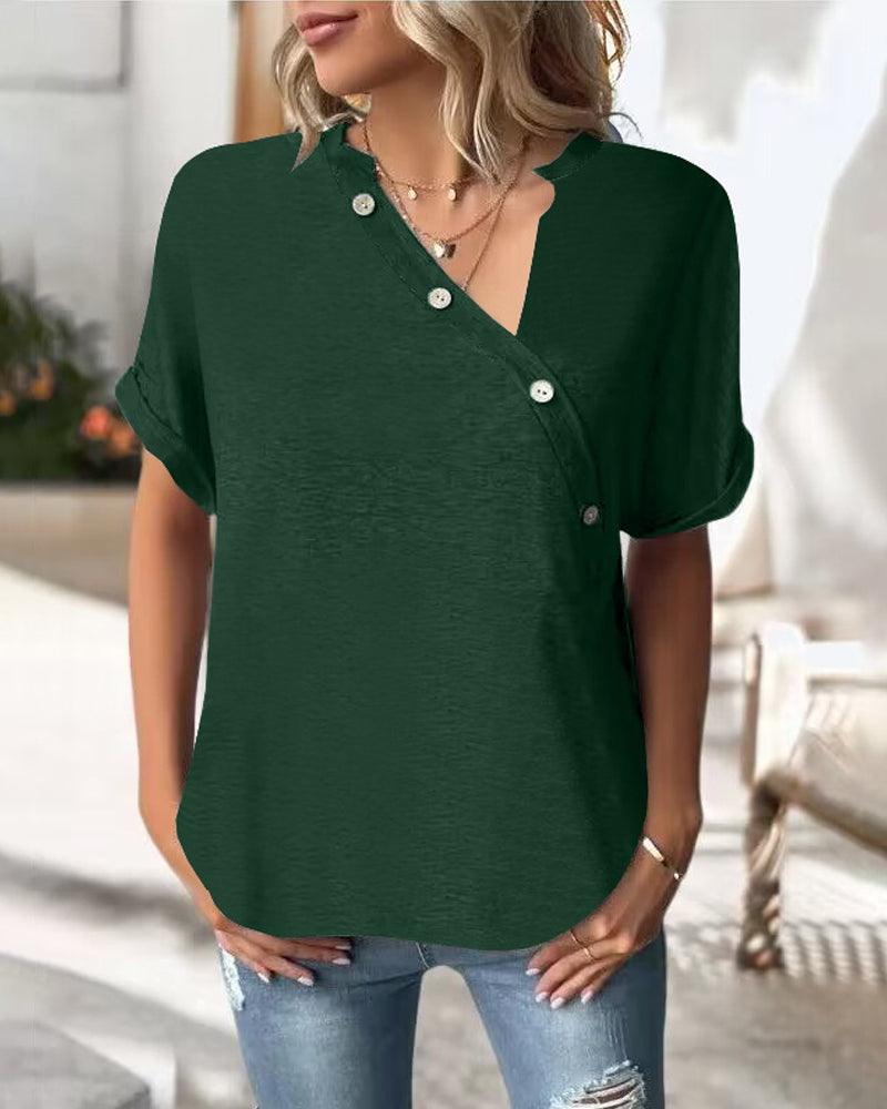 Solid Color Irregular Collar T-Shirt – iktops