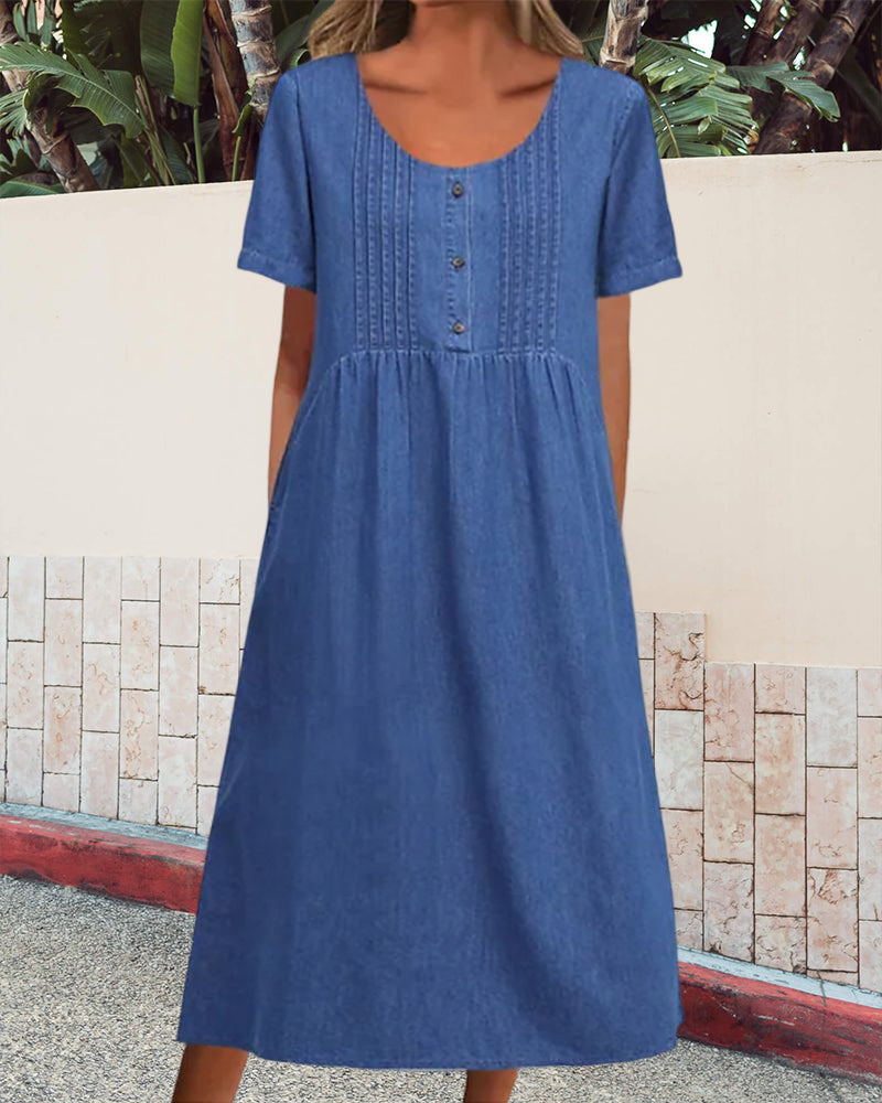 Denim short sleeve dress – iktops